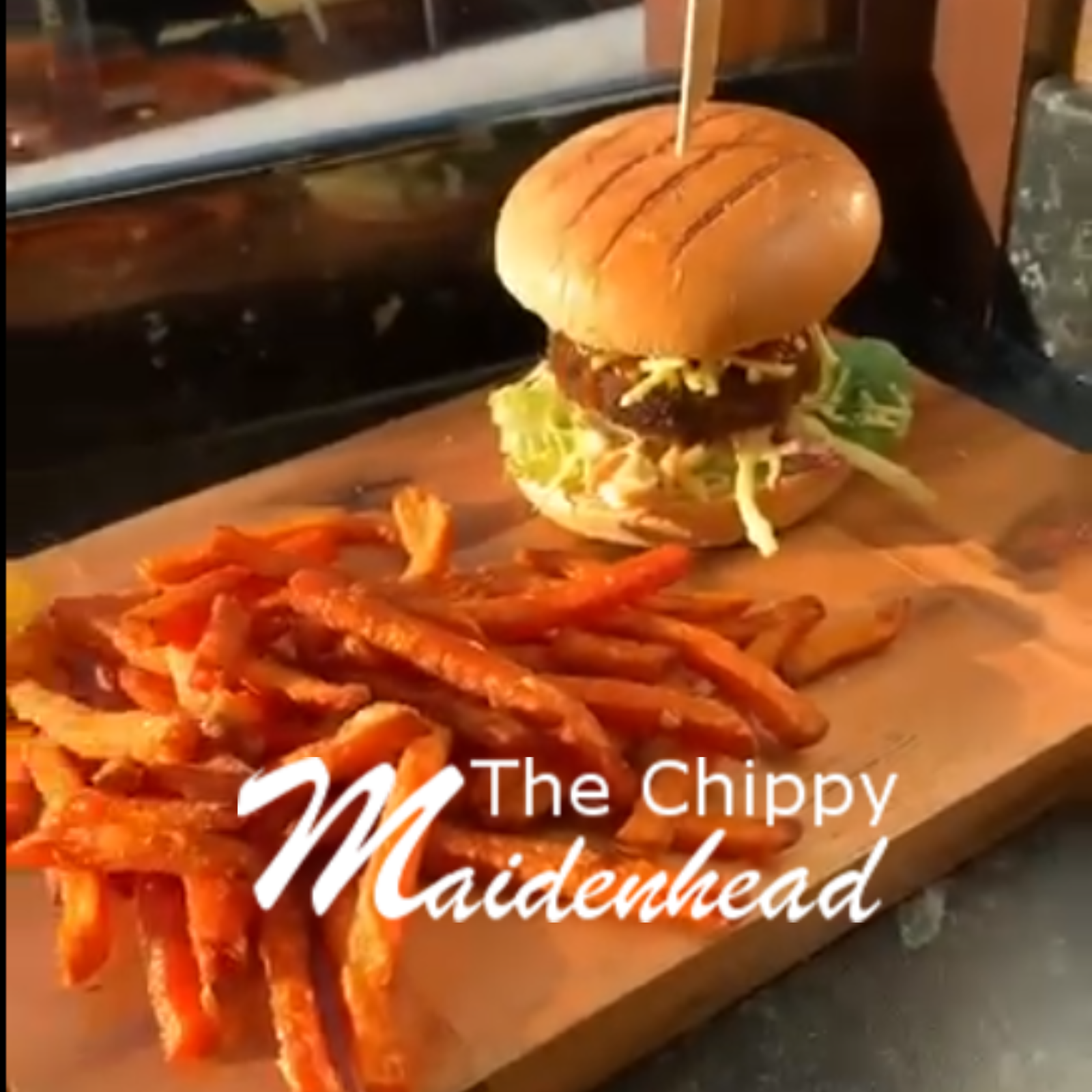 Burger and sweet potato fries — The Chippy Maidenhead